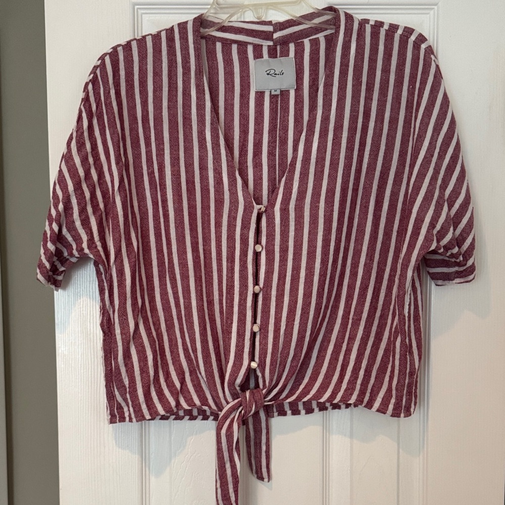 Rails Burgundy and White Striped Button-Down Shirt